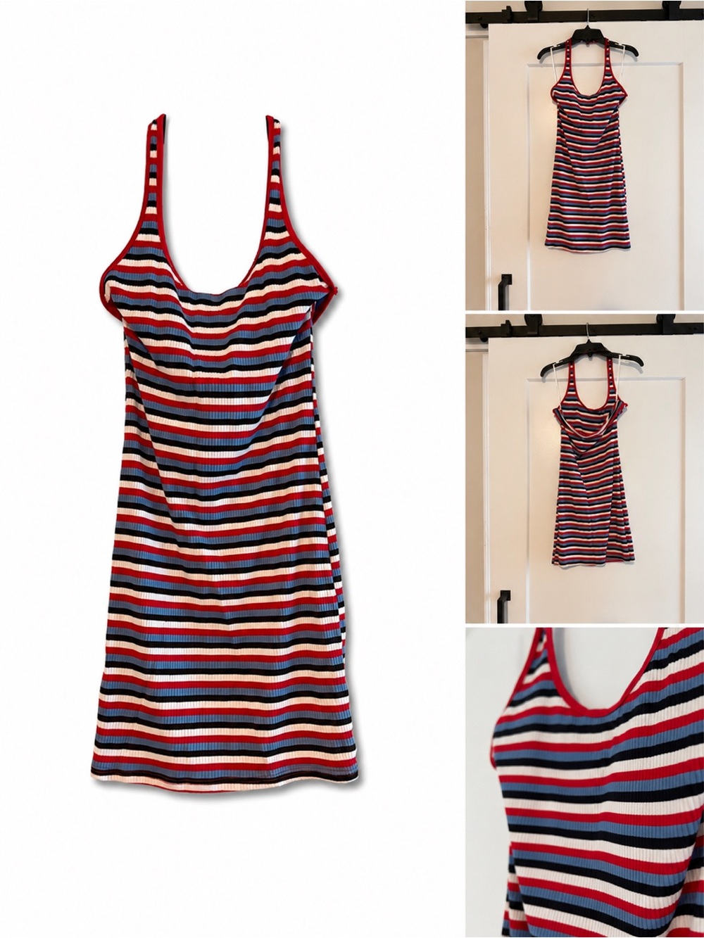 Source Unknown Striped Ribbed Mini Dress - Red, Blue, White